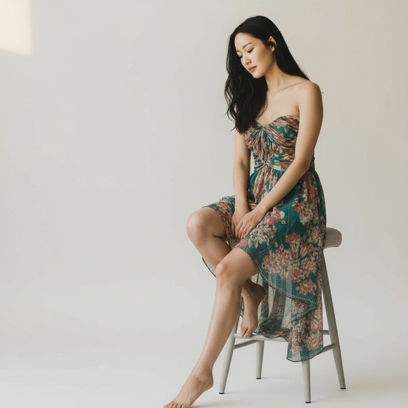 Pearl by Georgina Chapman Strapless Floral Handkerchief Hem Dress - Picture 3 of 14